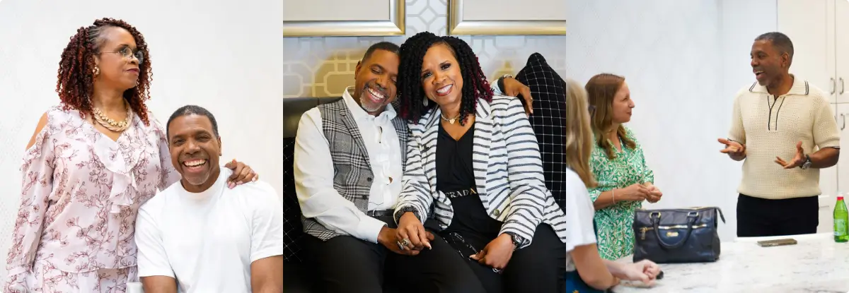 Smiling and relaxed Creflo Dollar with his wife, Taffi Dollar.